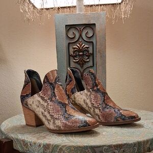 Multicolor Snakeskin Ankle Booties. Excellent Condition Size 7.5 With 2.5" Heel